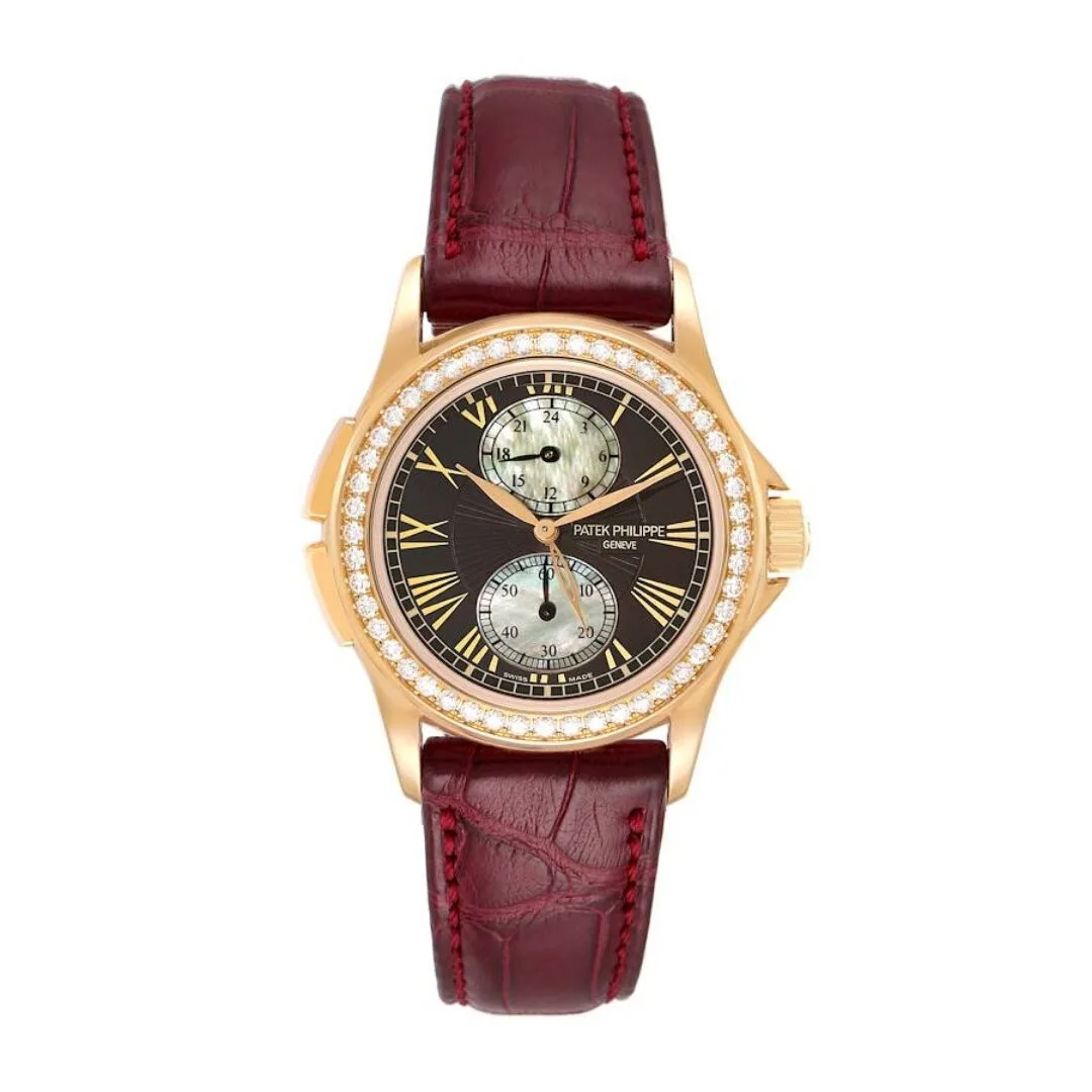 Đồng hồ Patek Phillipe Calatrava Travel Time Rose Gold MOP Diamond Watch 4934