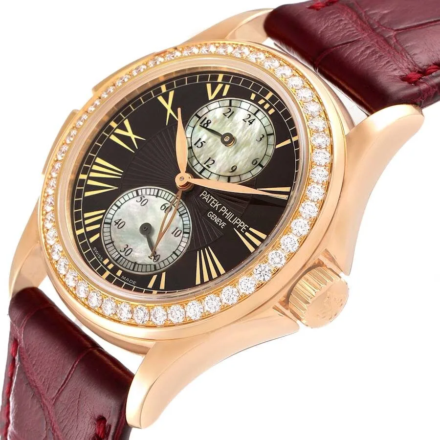 Đồng hồ Patek Phillipe Calatrava Travel Time Rose Gold MOP Diamond Watch 4934 - Ảnh 4