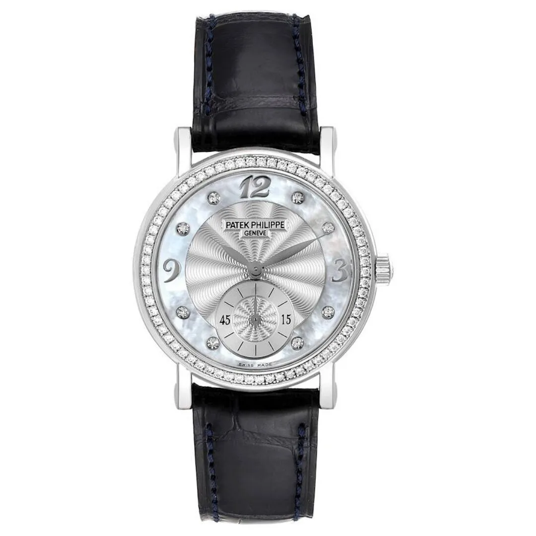 Đồng hồ Patek Phillipe Calatrava Travel Time White Gold Mother of Pearl Diamond Watch 4934