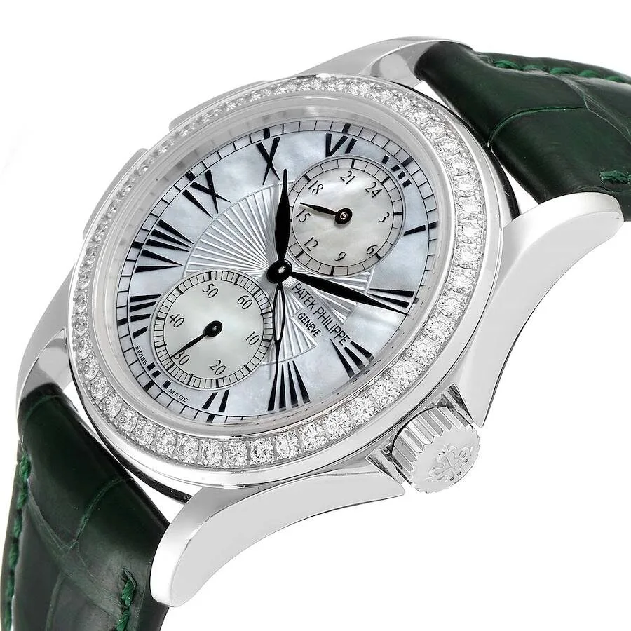 Đồng hồ Patek Phillipe Calatrava Travel Time White Gold Mother of Pearl Diamond Watch 4934 - Ảnh 4