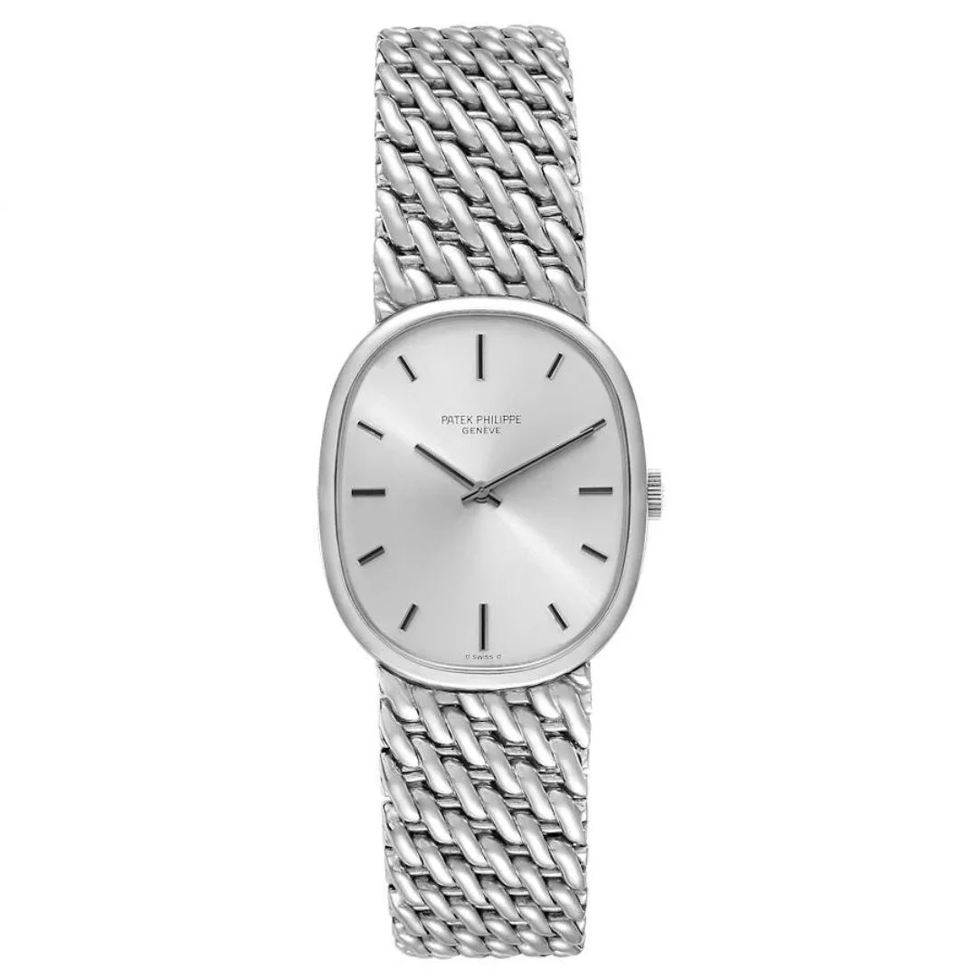 Đồng hồ Patek Phillipe Golden Ellipse 18k White Gold Silver Dial Mens Watch 3848