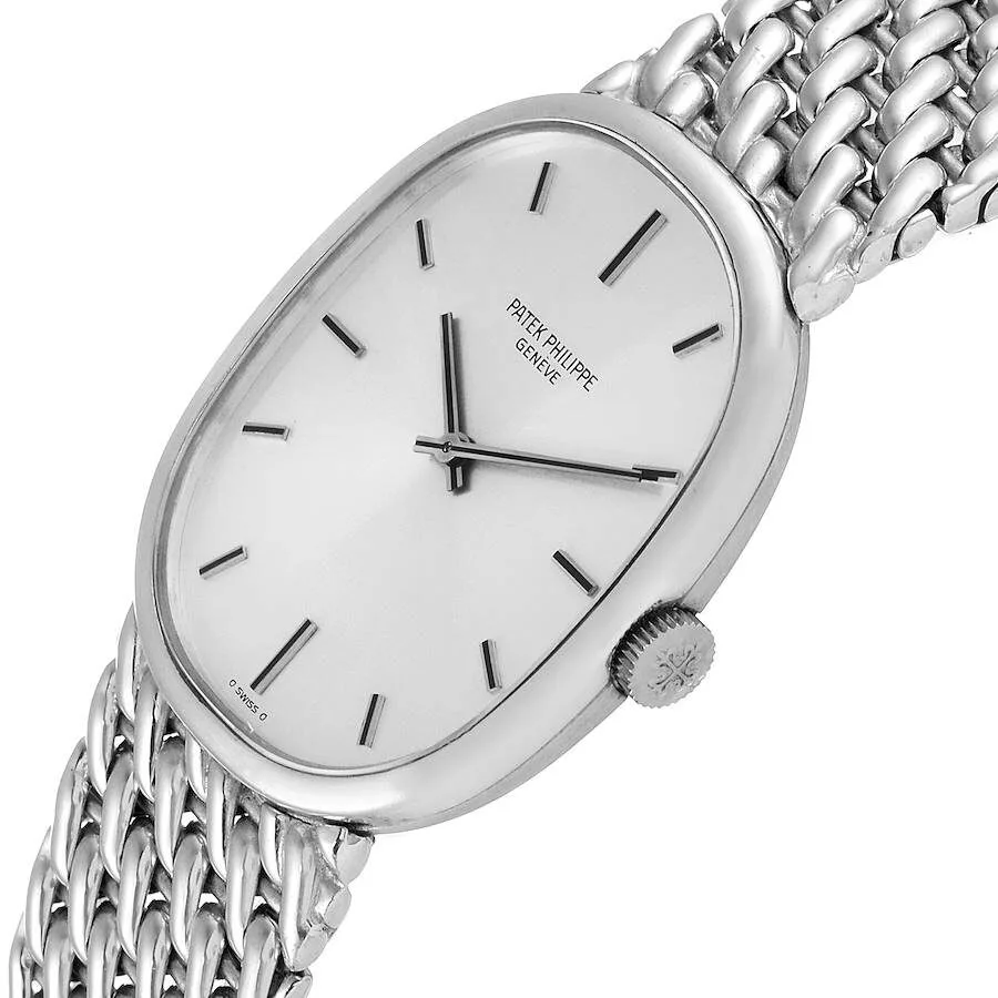 Đồng hồ Patek Phillipe Golden Ellipse 18k White Gold Silver Dial Mens Watch 3848 - Ảnh 4