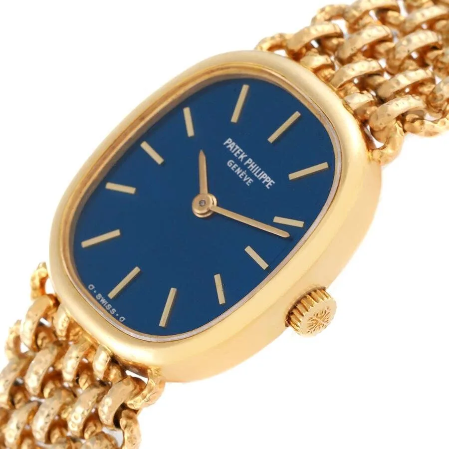 Đồng hồ Patek Phillipe Golden Ellipse 18k Yellow Gold Blue Dial Ladies Watch 4464 - Ảnh 4