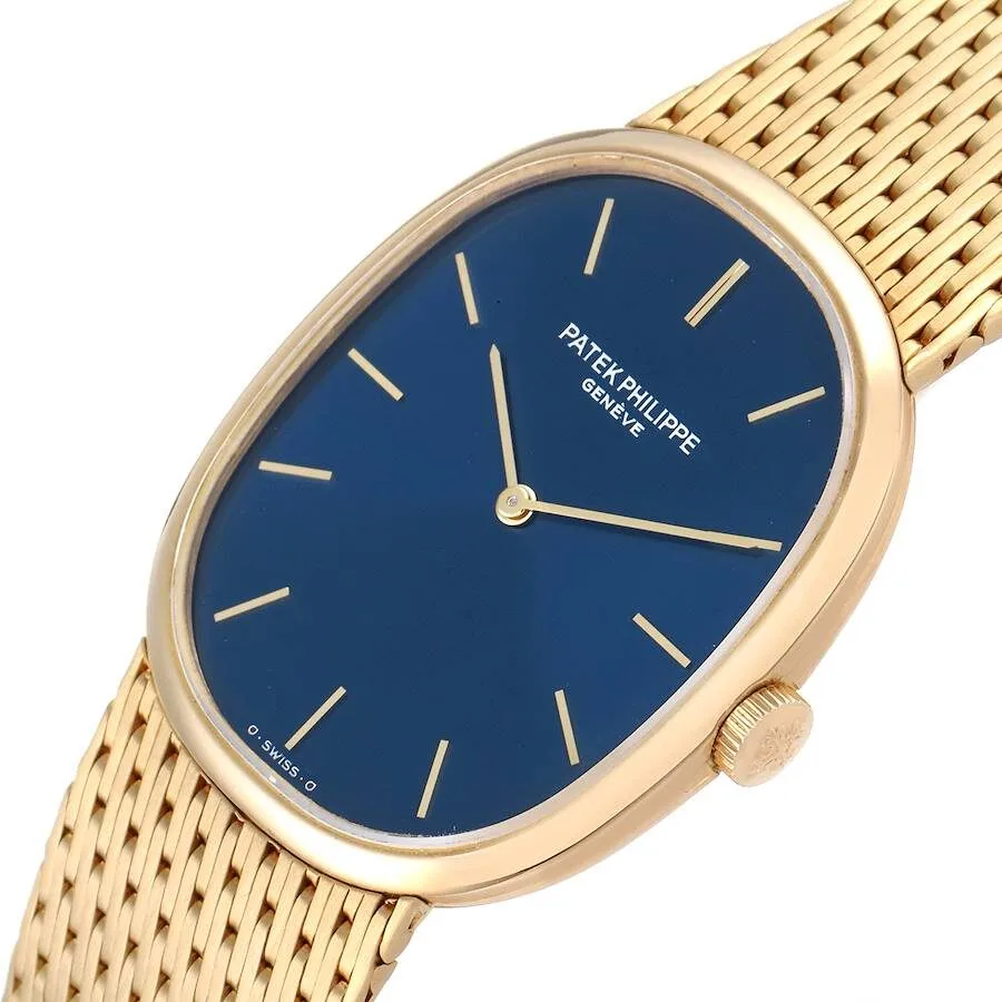 Đồng hồ Patek Phillipe Golden Ellipse 18k Yellow Gold Blue Dial Watch 3748 - Ảnh 4