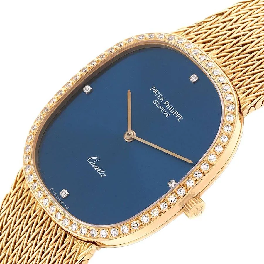 Đồng hồ Patek Phillipe Golden Ellipse Blue Dial Yellow Gold Diamond Watch 3875 - Ảnh 4
